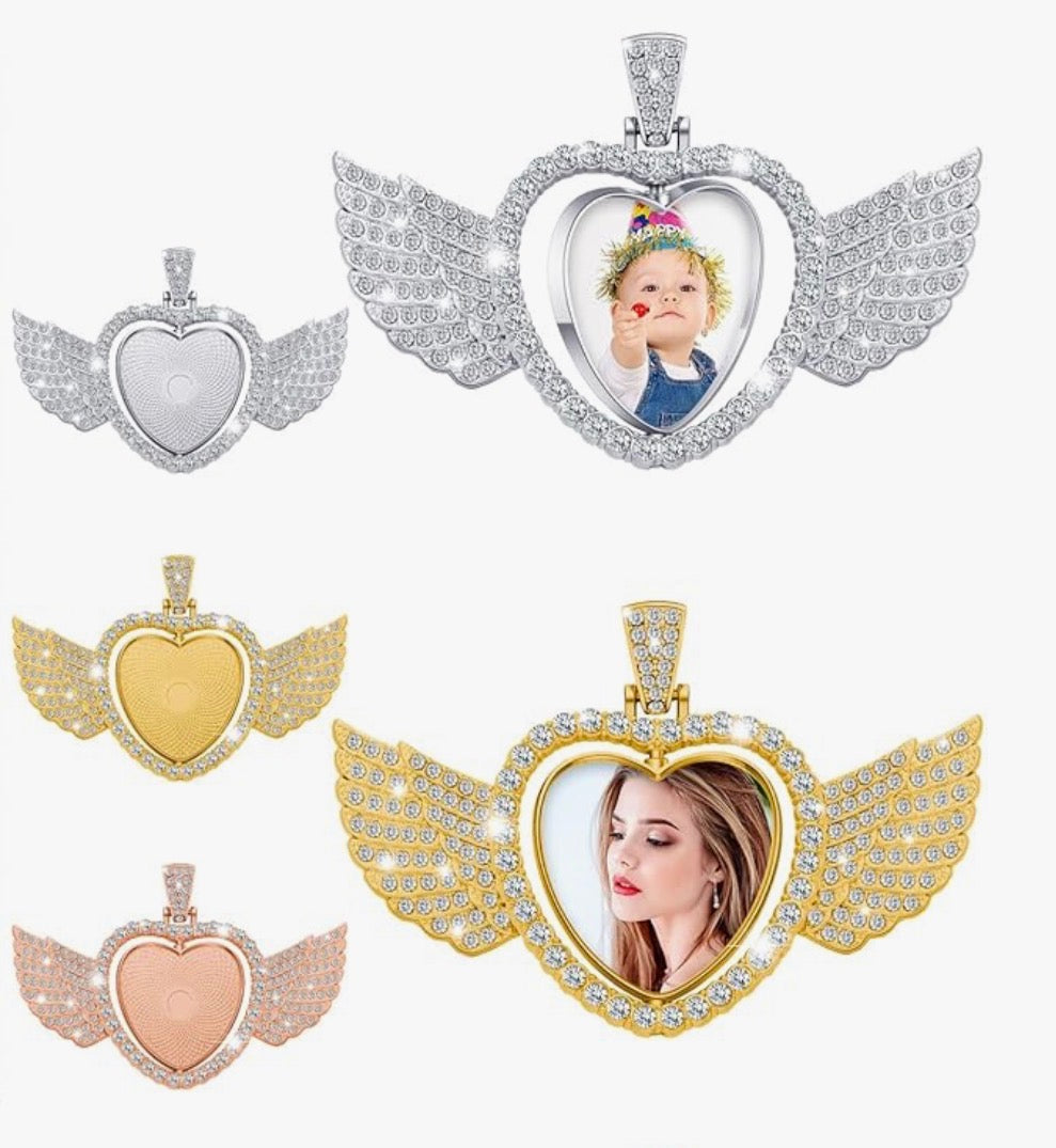 Double-Side Heart Angel Wing Pendant